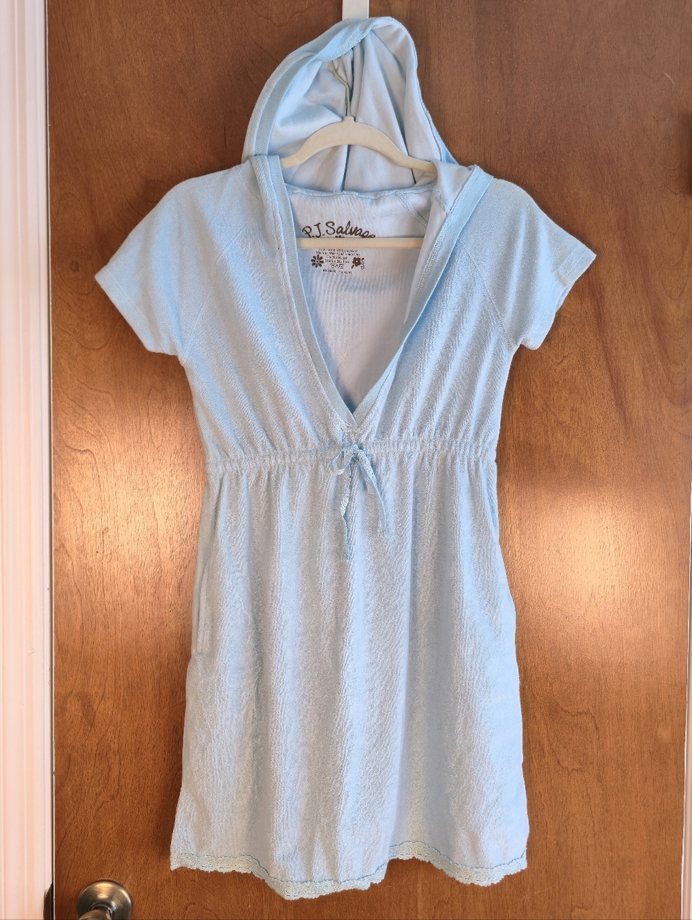 P.J. Salvage light blue terry cloth hooded beach dress is a swim cover-up M